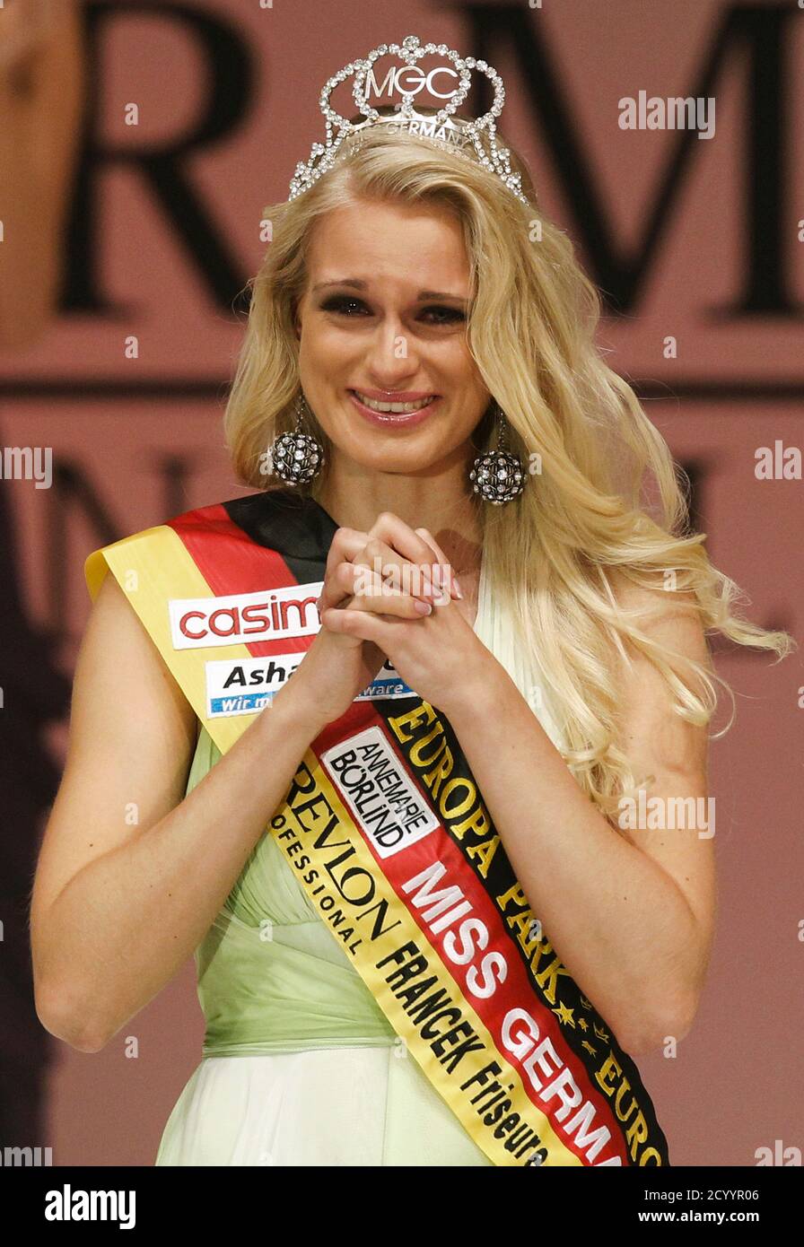 Anne-Kathrin Kosch smiles after winning the final of Miss Germany at the  Europa-Park amusement park in Rust February 12, 2011. REUTERS/Alex Domanski  (GERMANY - Tags: ENTERTAINMENT Photo Stock - Alamy