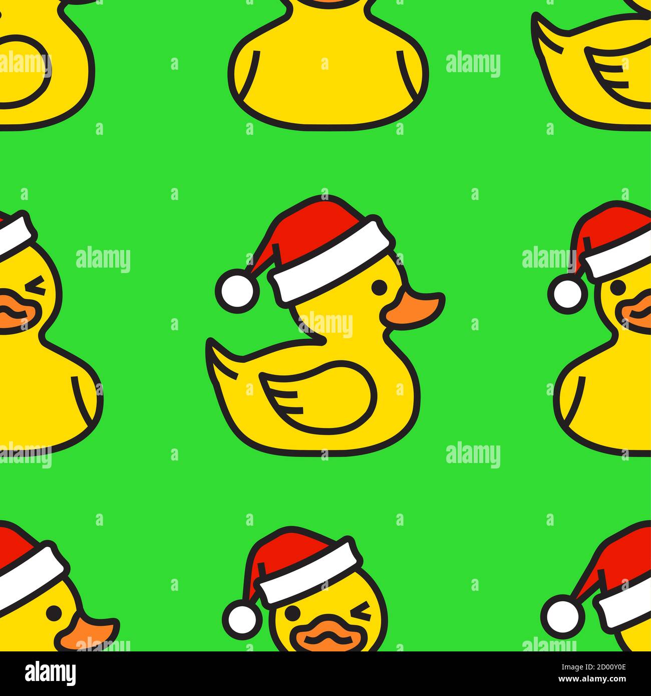 Canard en caoutchouc jaune à motif sans couture dans un chapeau de père noël. Illustration de Vecteur