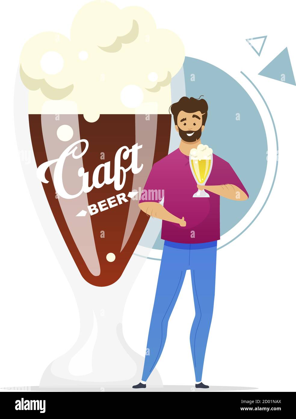 Illustration vectorielle de couleur plate pour consommateur de bière artisanale. Microbrasserie. Petite brasserie. Homebrasseur. Homme avec une pinte de bière. Brasseur. Dessin animé isolé Illustration de Vecteur