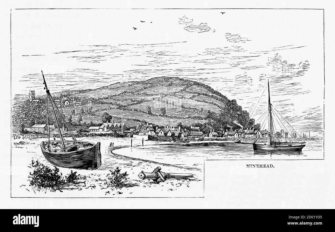 Très rare, magnifiquement illustré Antique Engraving of Minehead, Exmoor, Angleterre Victorian Engraving, 1840. Banque D'Images