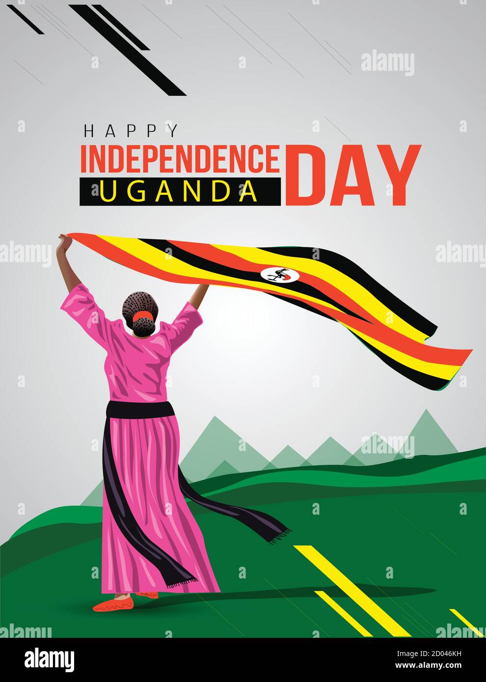 Uganda Girl signe ses mains. 9 octobre Happy Independence Day Celebration concept. Peut être utilisé comme poster ou bannière design. Illustration vectorielle Illustration de Vecteur