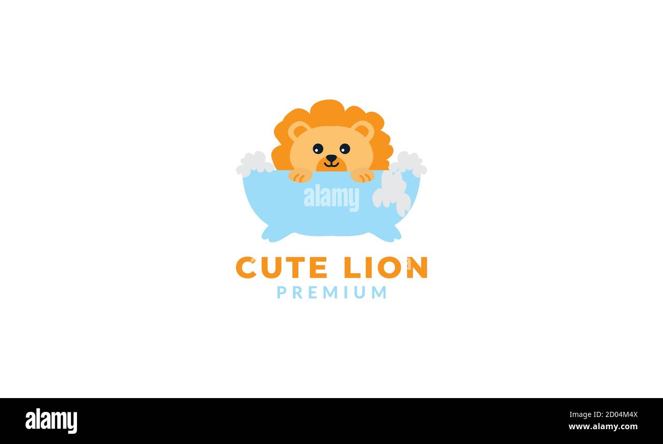 lion jouer eau mignon logo de dessin animé icône illustration vectorielle Illustration de Vecteur