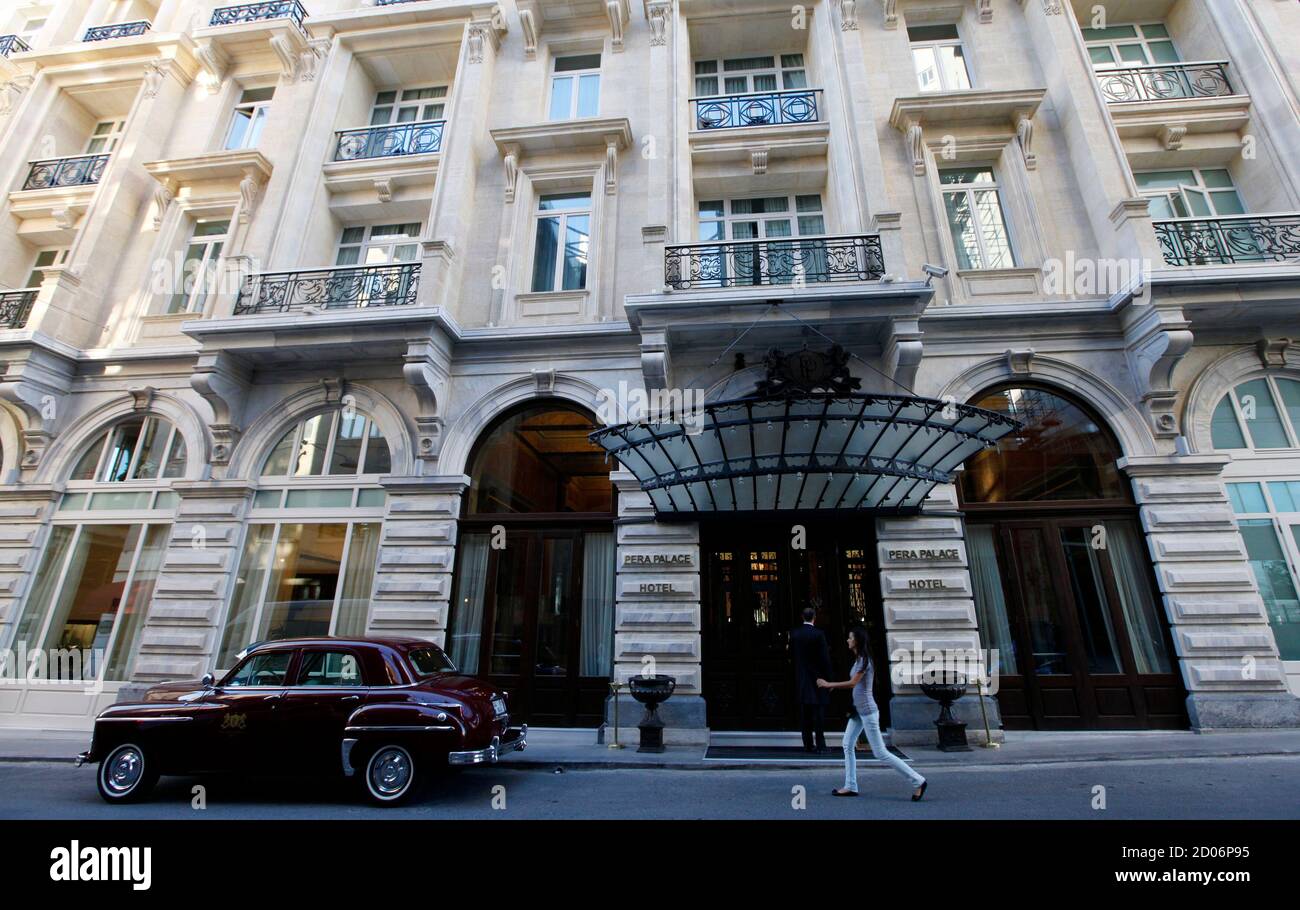 A vintage car belonging to the Pera Palace Hotel is parked in front of the  hotel in Istanbul September 3, 2010. The Pera Palace, once Istanbul's  grandest hotel which hosted Alfred Hitchcock