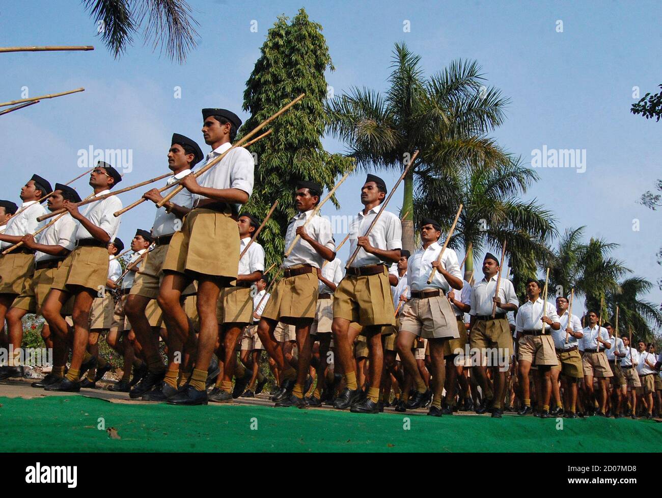 Activists From The Rashtriya Swayamsevak Sangh Rss A Hindu Hardline Group Hold Bamboo Sticks As They Take Part In A March In The Central Indian City Of Bhopal February 23 2014 Standing