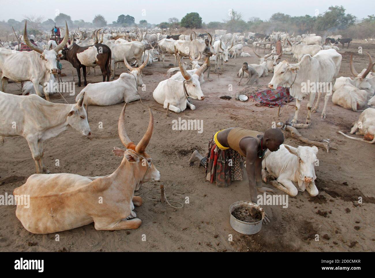 A Woman From The Cattle Herding Mundari Tribe Wakes Up Early Morning In A Settlement Near Terekeka Central Equatoria State South Sudan January 19 2011 South Sudanese Voted Overwhelmingly To Declare Independence