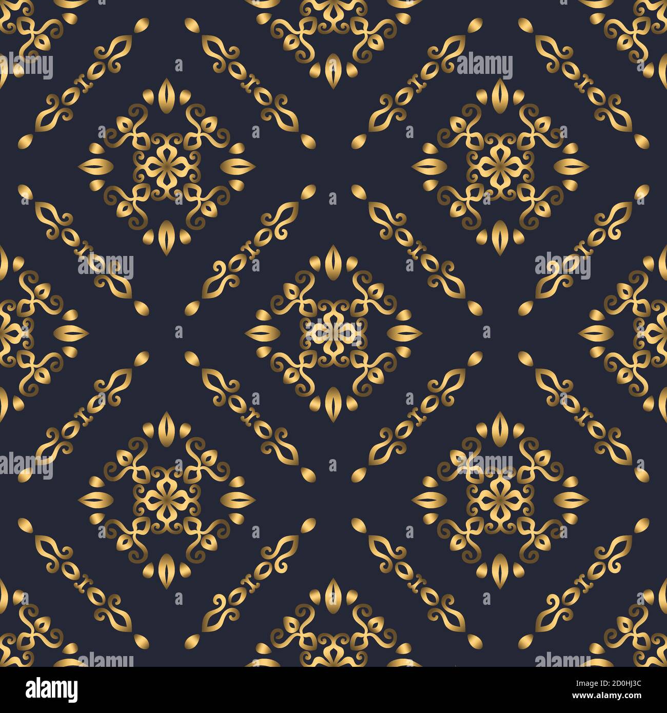 Motif tourbillon. Décoration or et bleu marine sans couture. Effet 3D Illustration de Vecteur
