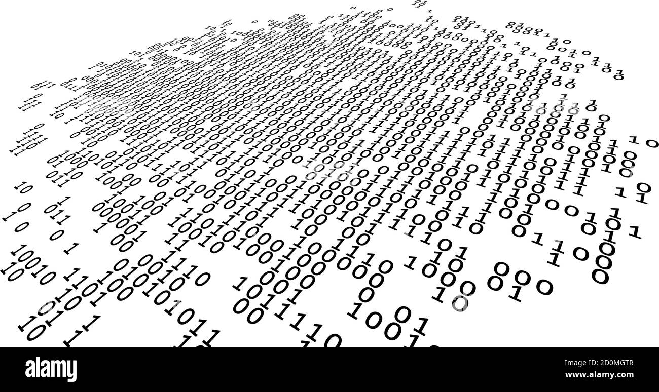 Numérisation. Arrière-plan de codage binaire abstrait noir et blanc avec 0 et 1 chiffres. Graphiques vectoriels avec perspective Illustration de Vecteur