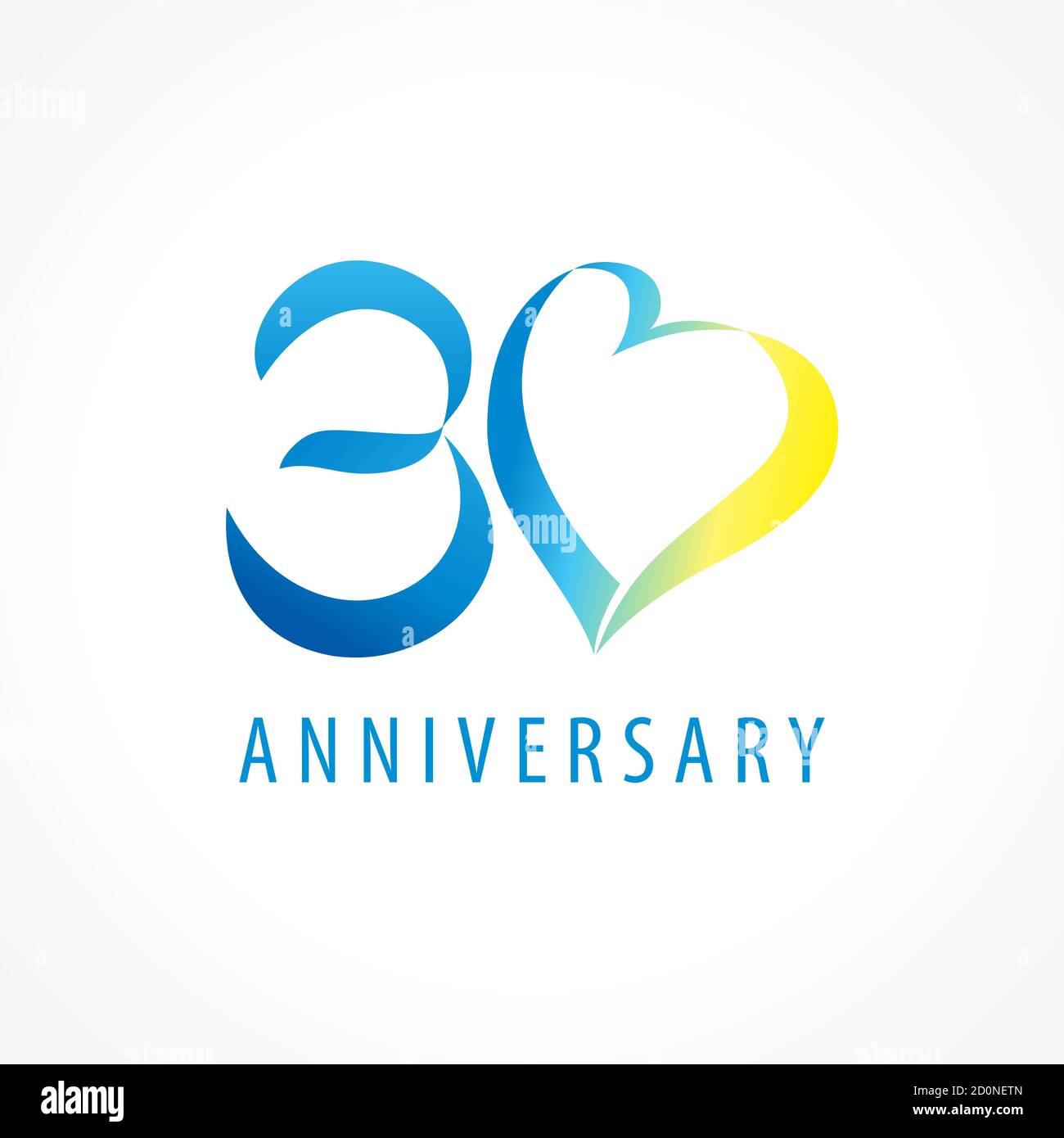 Anniversaire 30 ans cœurs logo à chiffres vectoriels. Voeux d'anniversaire avec ruban encadré en forme de coeur. Numéros abstraits des fêtes. Carte charmante pour célébrer Illustration de Vecteur