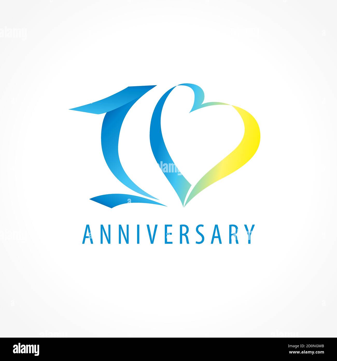 Anniversaire 10 ans cœurs logo à chiffres vectoriels. Voeux d'anniversaire avec ruban encadré en forme de coeur. Numéros abstraits des fêtes. Carte charmante pour célébrer Illustration de Vecteur