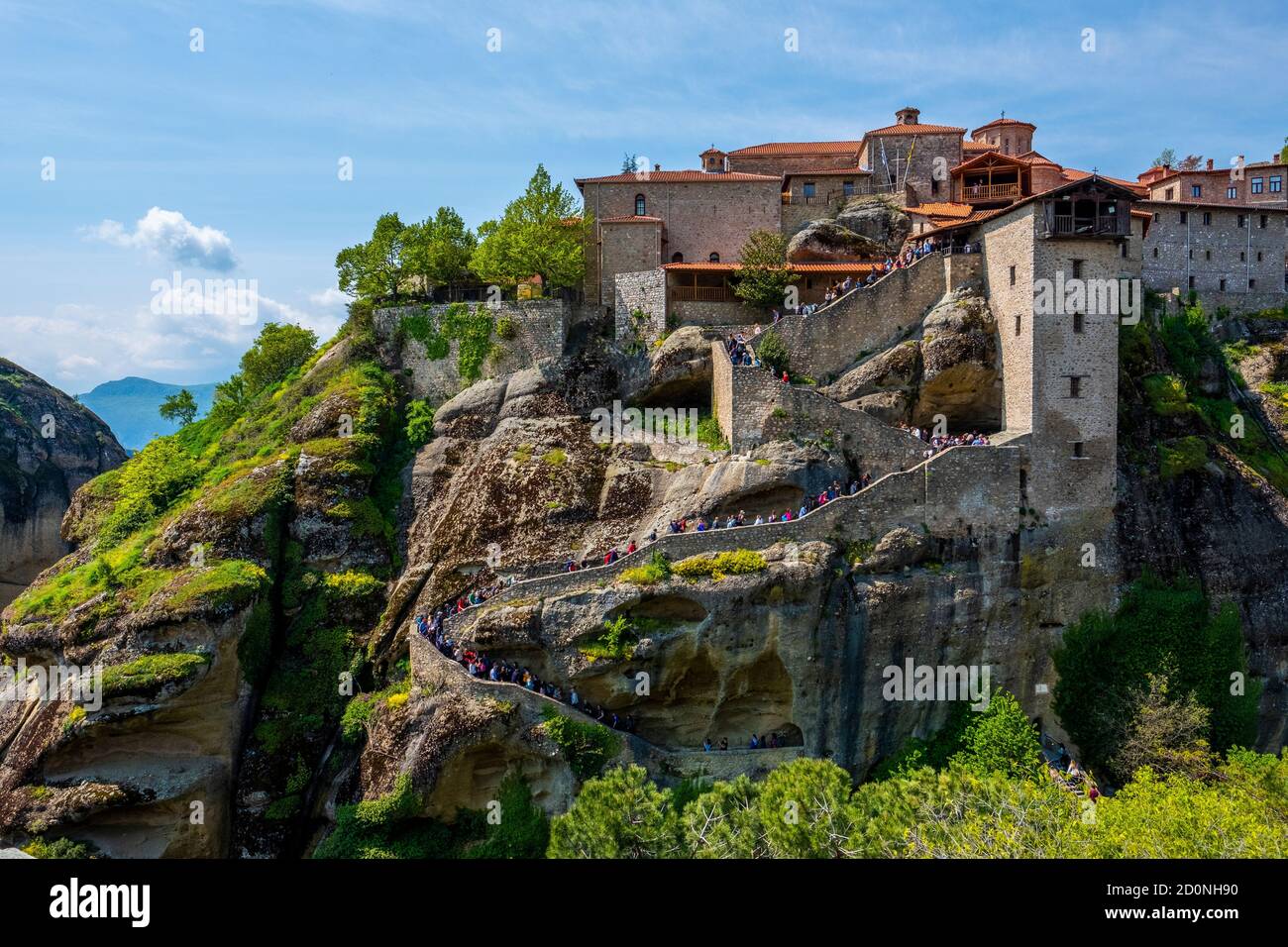 Le Monastère du Grand Meteoron au sommet des rochers à Meteora, Grèce. Banque D'Images