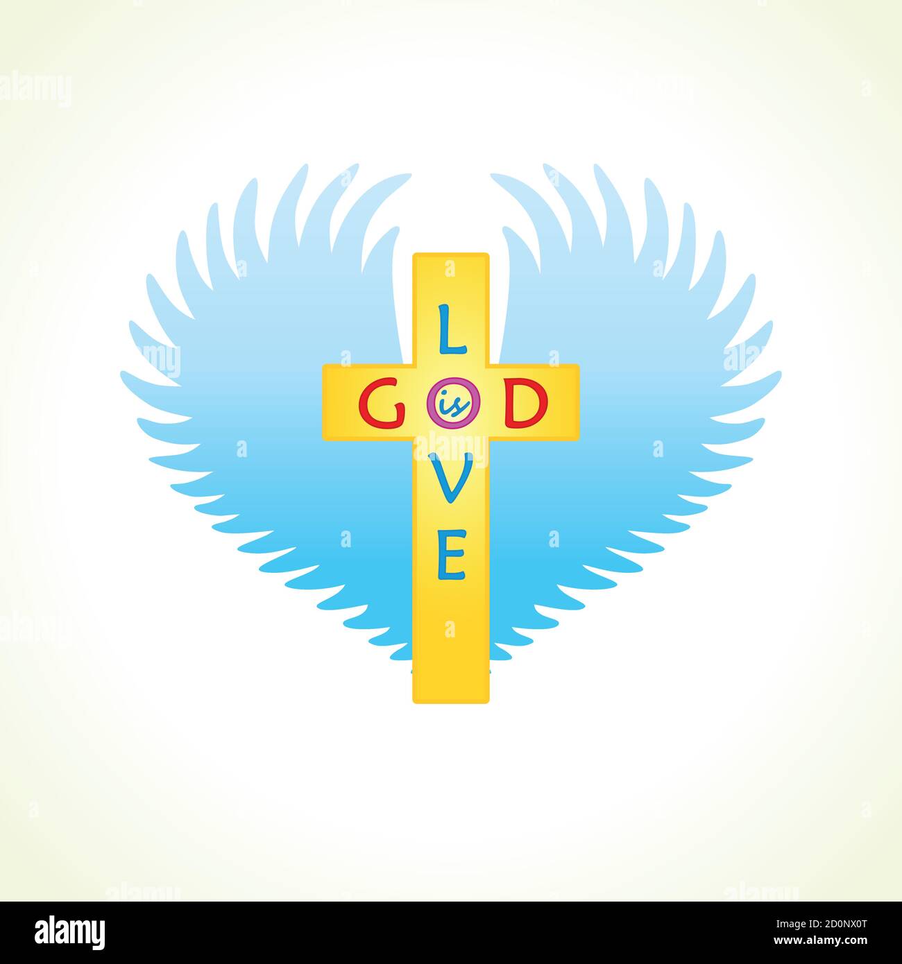 Croix, coeur, ailes d'ange. Vecteur religieux christian église logo. Symbole de l'amour, de la prière et de la foi. Modèle d'emblème pour les organismes de bienfaisance. Illustration de Vecteur