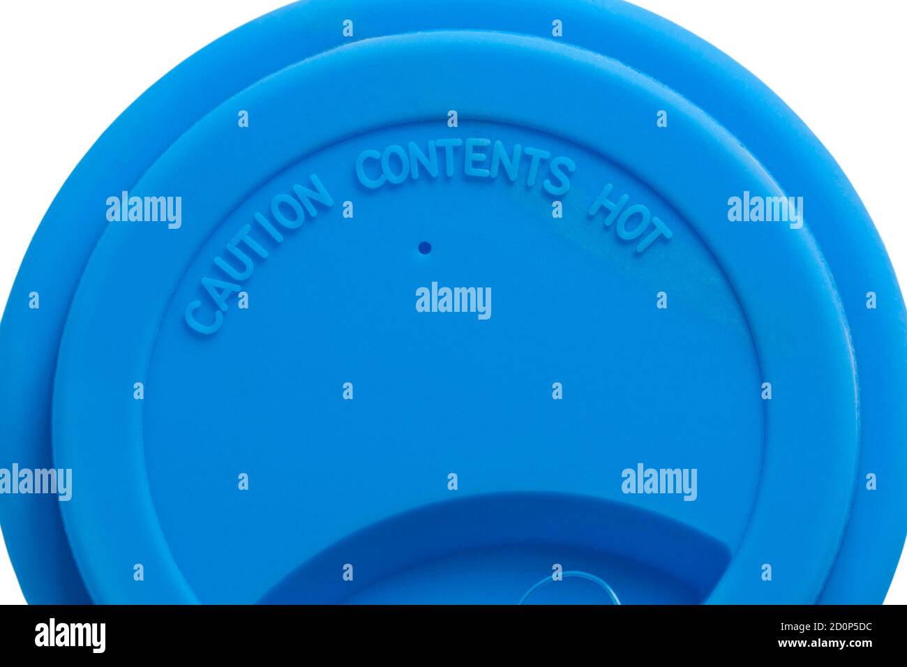 Attention contenu chaud - détail sur le couvercle de céramique réutilisable gobelet à boissons Banque D'Images