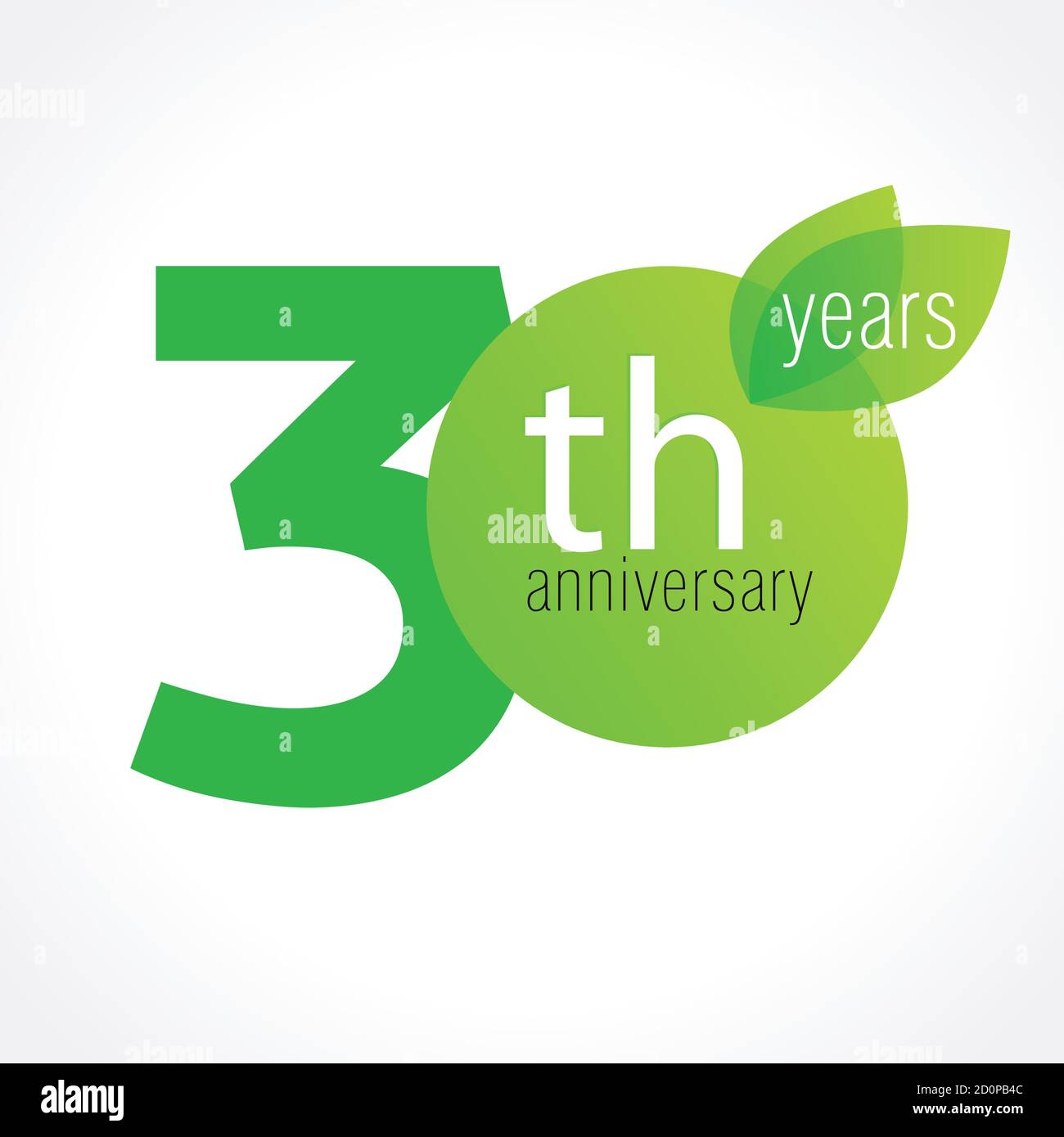 30 ans célébrant le logo des feuilles vertes. Année anniversaire du 30 e modèle vectoriel. Anniversaire voeux fête. Protection de l'environnement naturel Illustration de Vecteur