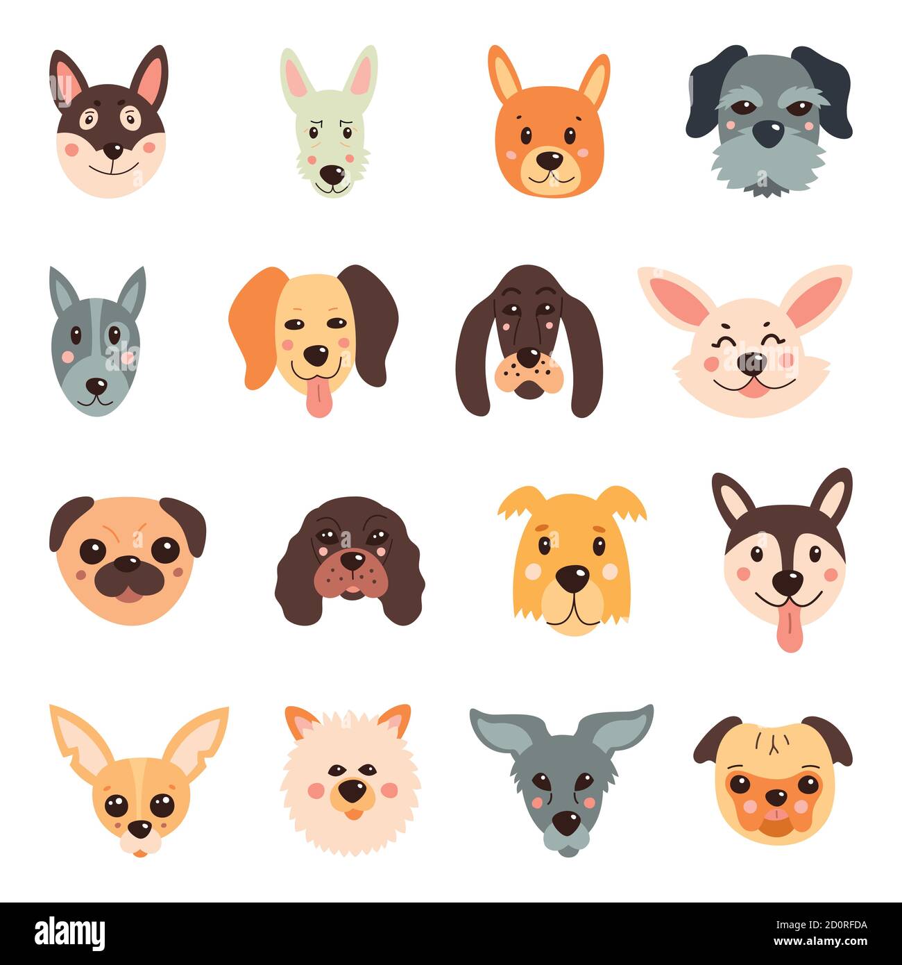 Ensemble de chiens mignons. Illustration vectorielle sur un arrière-plan blanc isolé Illustration de Vecteur