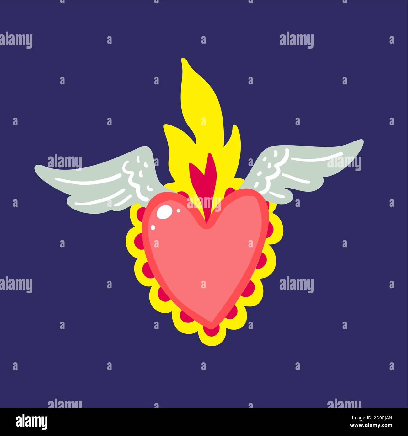 Set Sacré coeur de Jésus imprimer le vieux style de tatouage d'école. Illustration de Vecteur