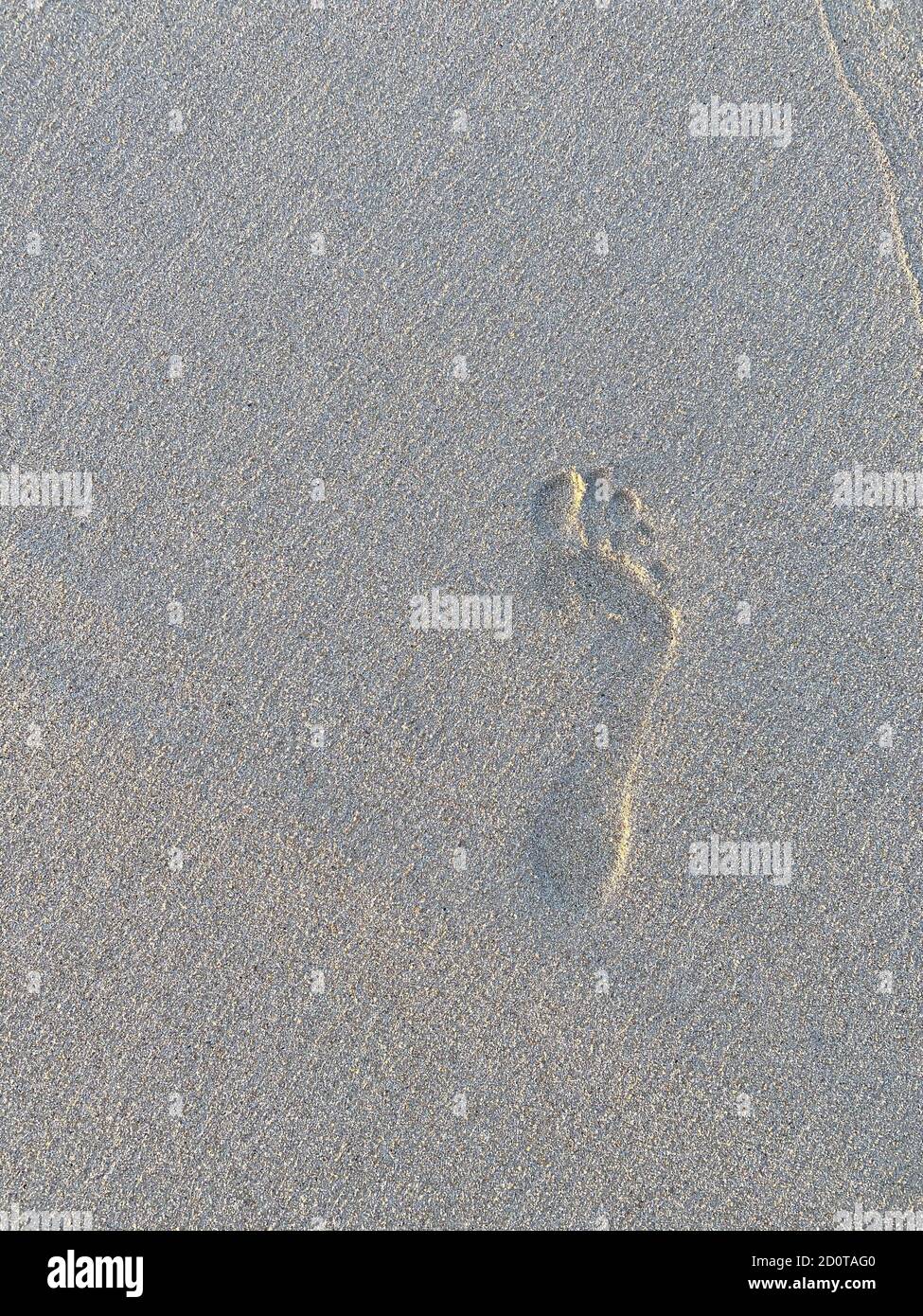 Empreintes de pieds dans le sable sur une plage à Fuerteventura, îles Canaries, Espagne Banque D'Images