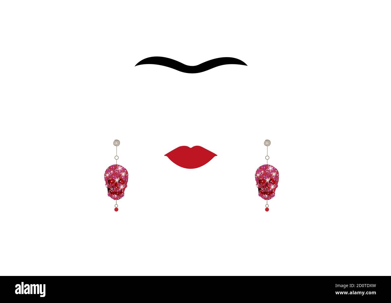 Portrait de la femme mexicaine ou espagnole minimaliste Frida Kahlo et boucles d'oreilles avec crâne de diamants , vecteur isolé sur blanc Illustration de Vecteur