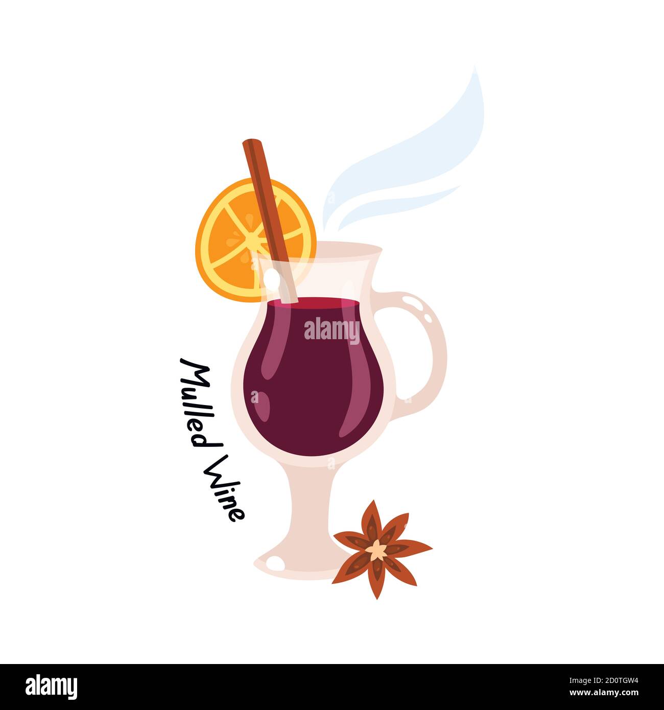 Vin chaud avec tranche d'orange et bâton de cannelle. Illustration vectorielle, style plat Illustration de Vecteur