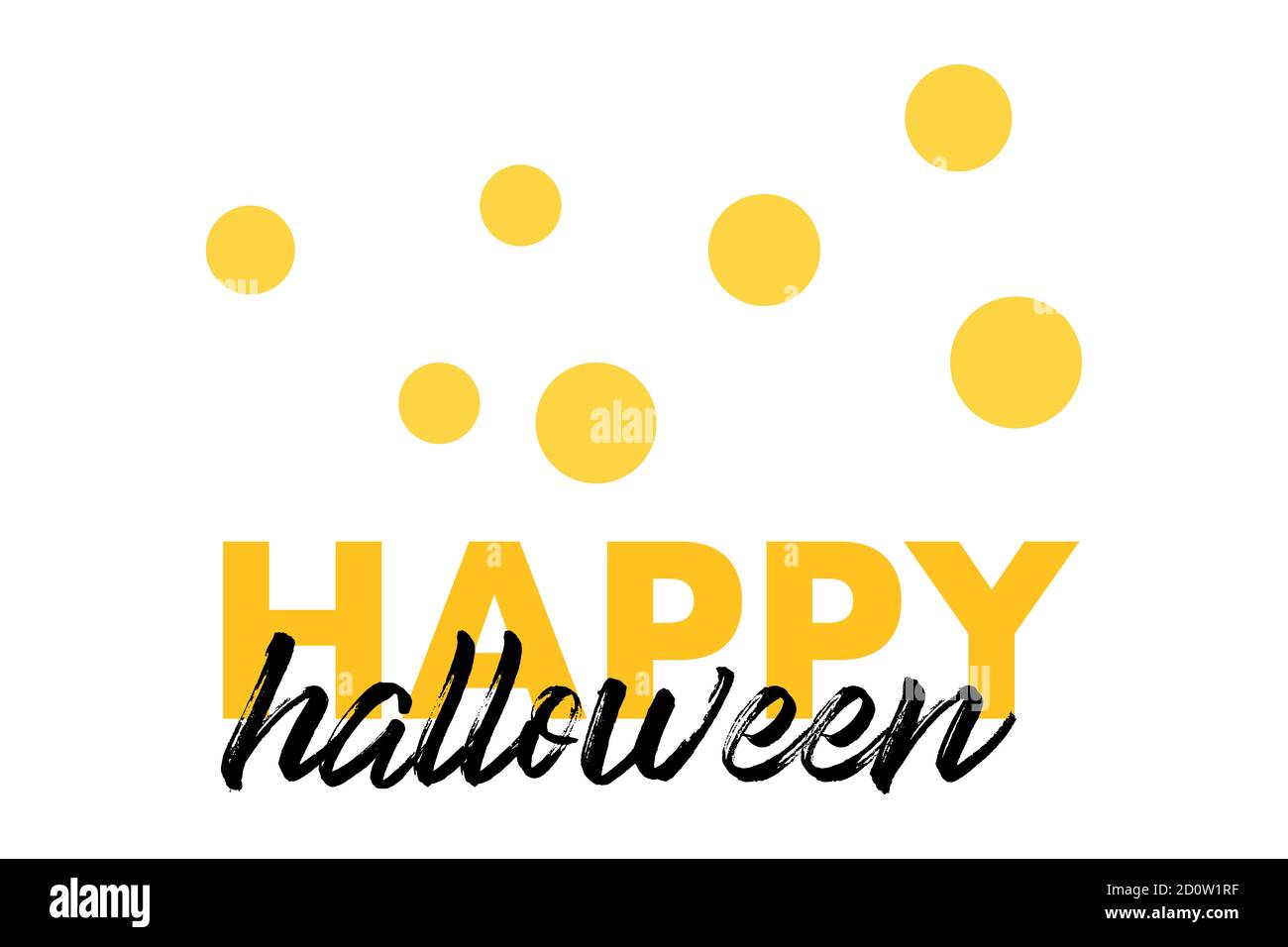 Design graphique moderne, ludique et vibrant d'un « Happy Halloween » avec cercles en forme de citrouille dans les couleurs jaune et noire. Urbain, écrit à la main Banque D'Images
