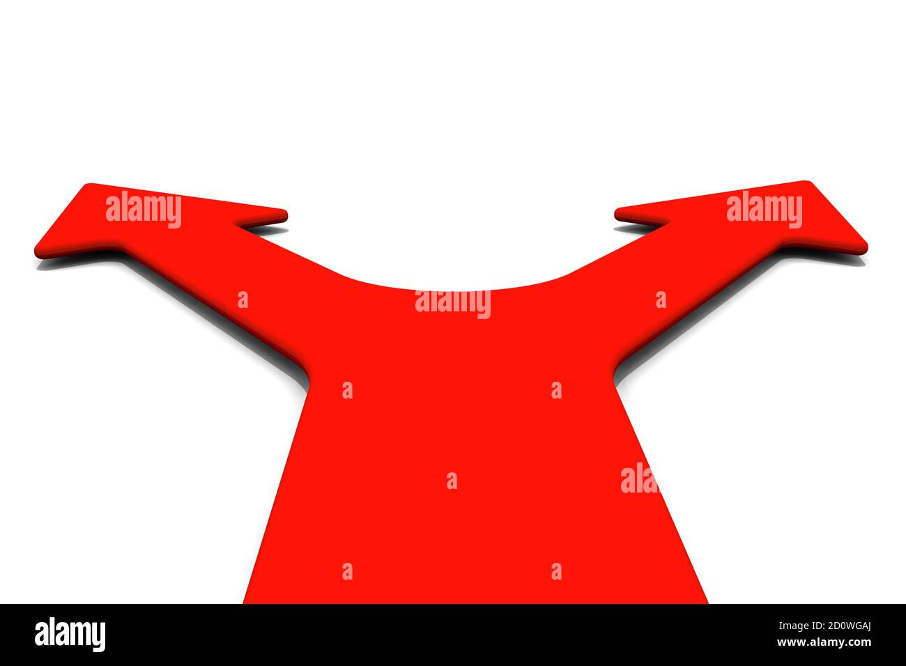 Le choix de la direction. Fourche sous forme de deux flèches rouges. Isolé. Illustration 3D Banque D'Images