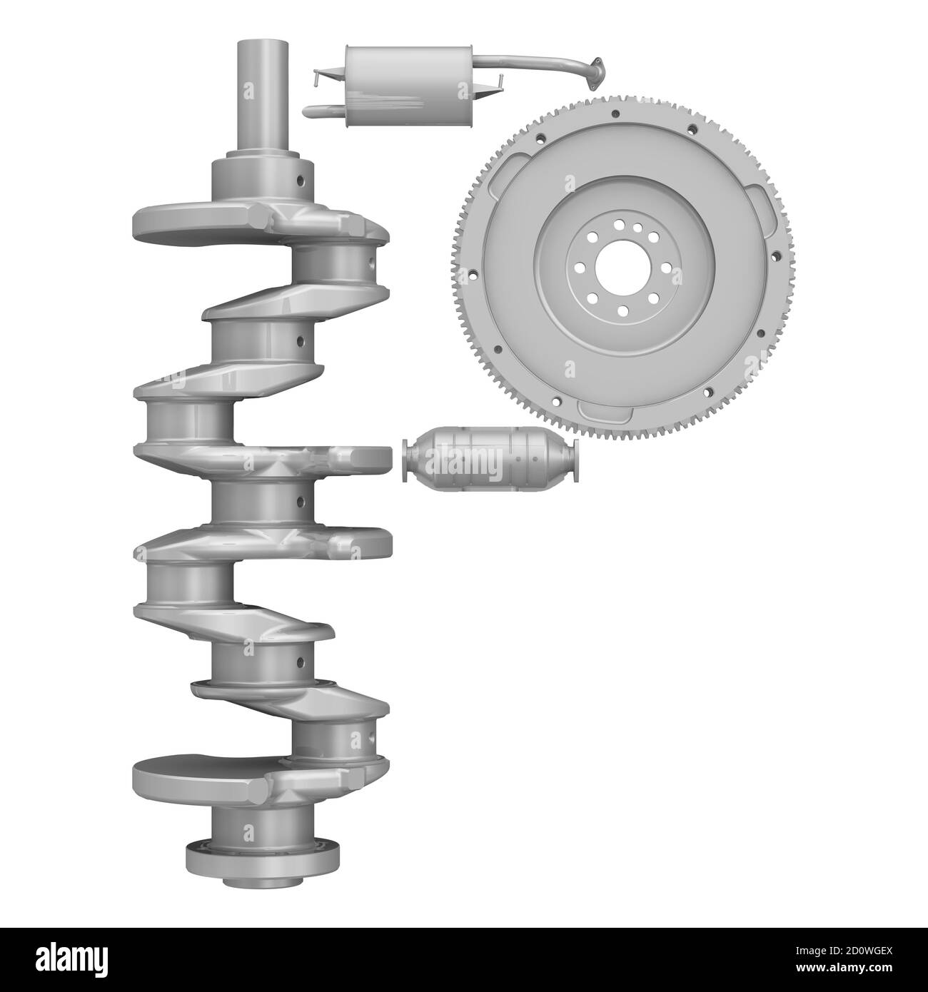 La lettre de l'alphabet -P- composée d'un vilebrequin, d'un volant moteur  et d'éléments du système d'échappement du moteur du véhicule. Isolé.  Illustration 3D Photo Stock - Alamy