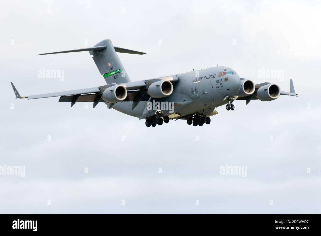Un C-17 Globemaster de l'équipe de démonstration de la côte ouest de la United States Air Force se produit à l'Airshow London Skydrive 2020 à London, Ontario, Canada. Banque D'Images