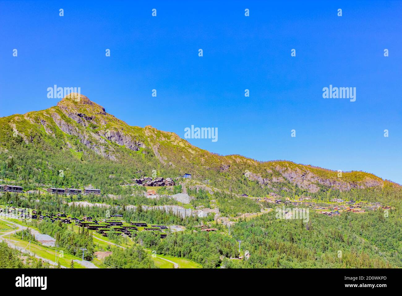 Magnifique panorama au lever du soleil en Norvège, Skicienter Hemsedal avec montagnes à Hemsedalis, Viken. Banque D'Images