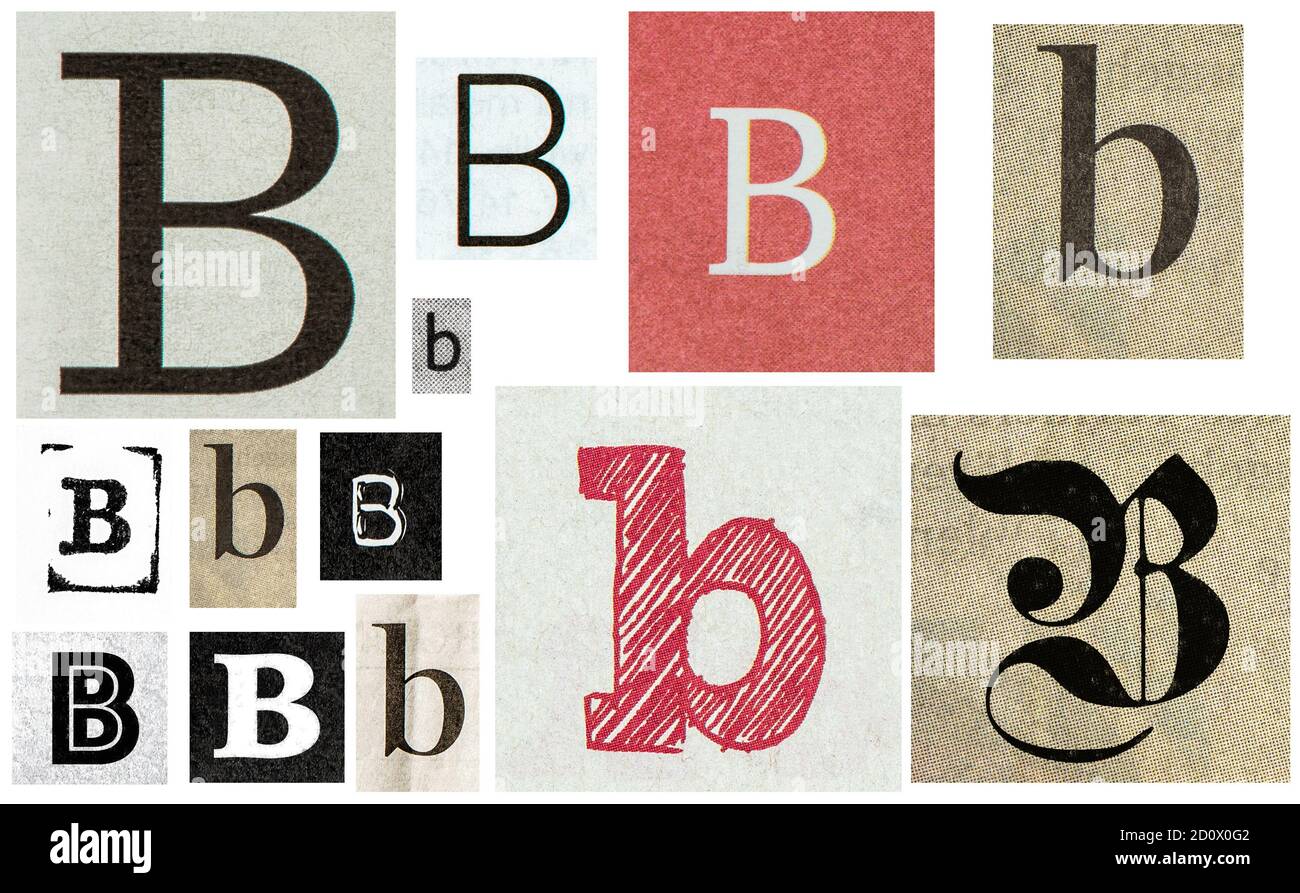 Lettre coupée en papier B. découpes de magazines de journaux anciens pour l'artisanat créatif Banque D'Images