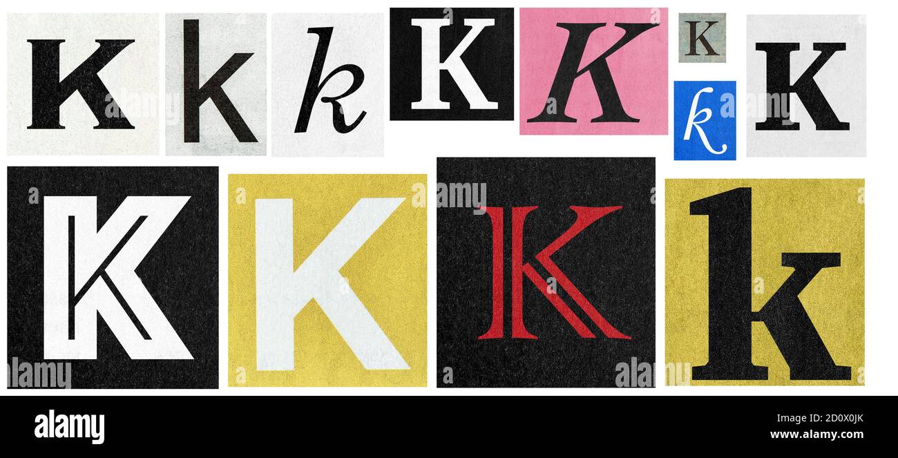 Lettre k coupée en papier Collage des coupures de journaux. Scrapbooking et fabrication Banque D'Images