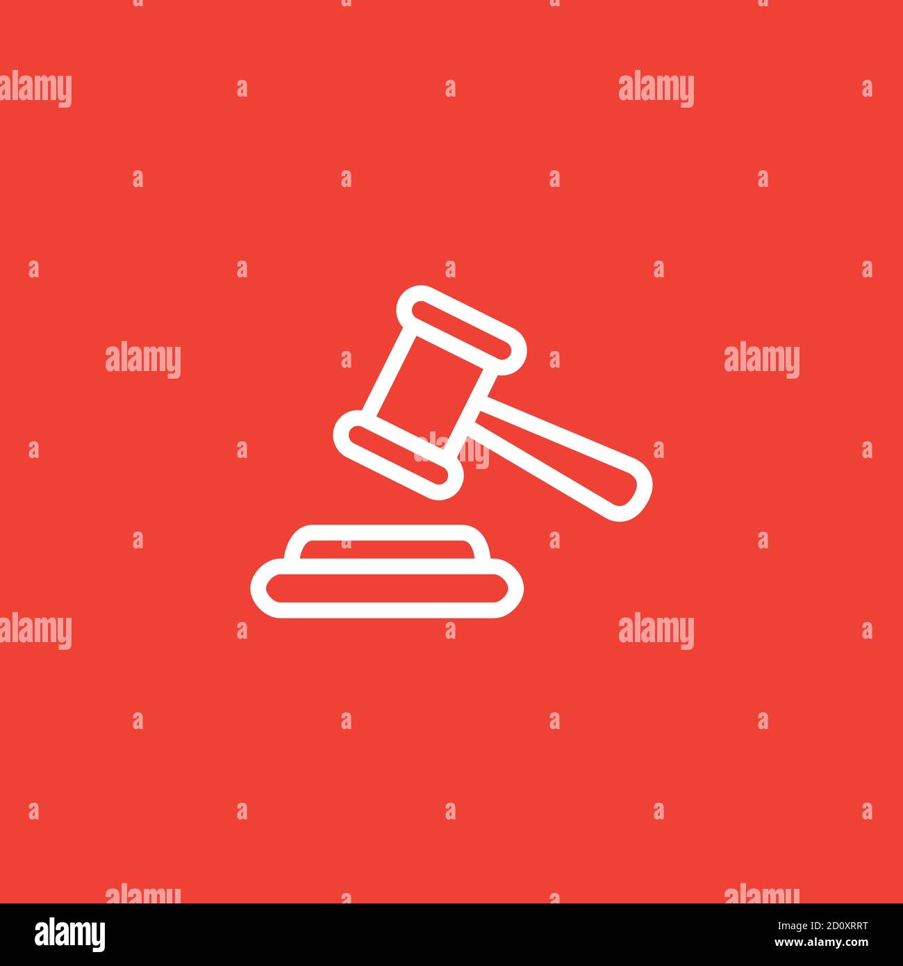 Icône de la ligne de juge Gavel sur fond rouge. Illustration du vecteur de style plat rouge. Illustration de Vecteur