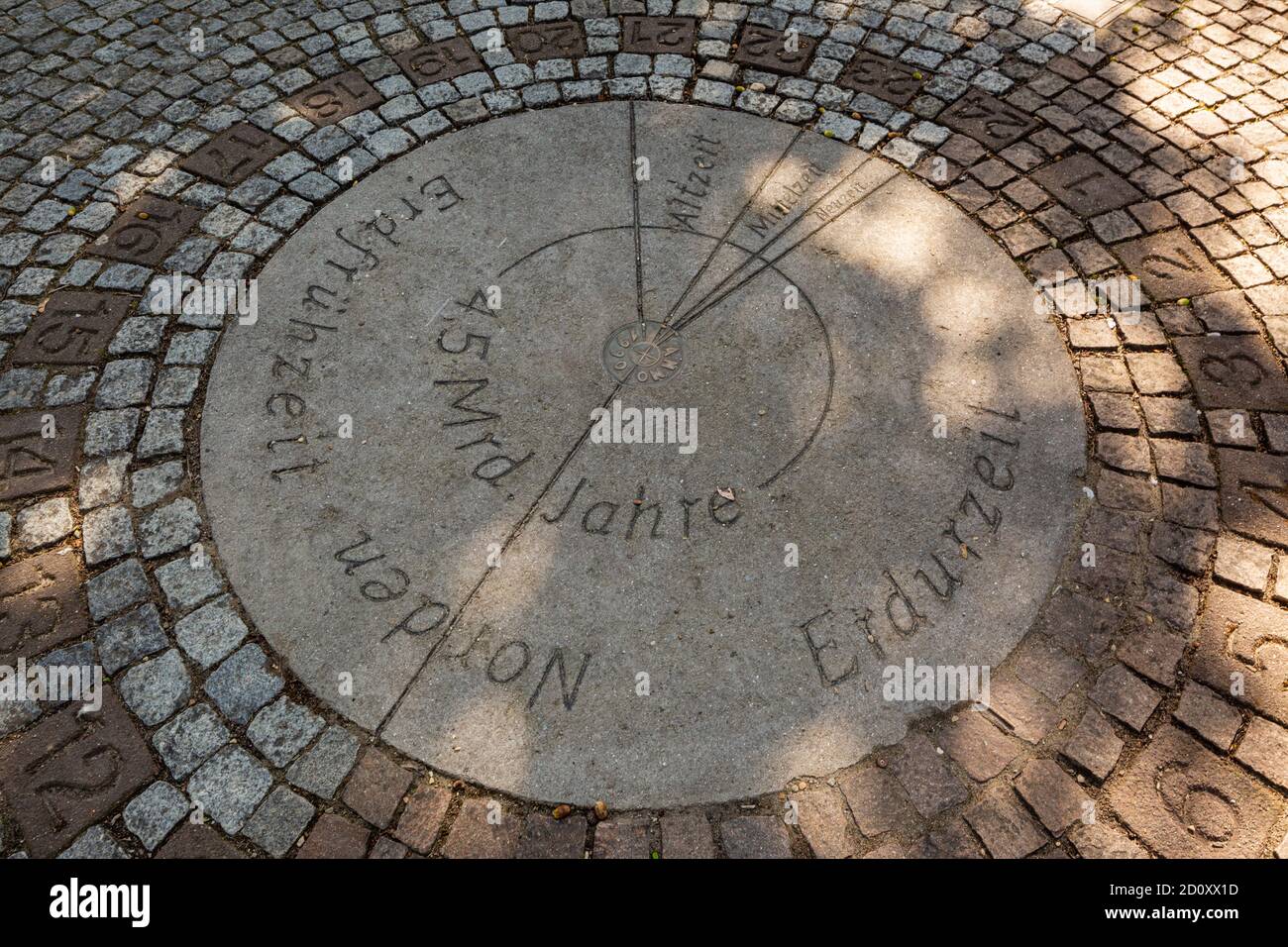 D-Borken, D-Borken-Weseke, Parc naturel de l'Hohe Mark Westmuensterland, Muensterland, Westphalie, Rhénanie-du-Nord-Westphalie, NRW, jardin géologique à la Maison autochtone dans le parc Quellengrund, timepice de la terre pour l'illustration de l'histoire de la terre Banque D'Images
