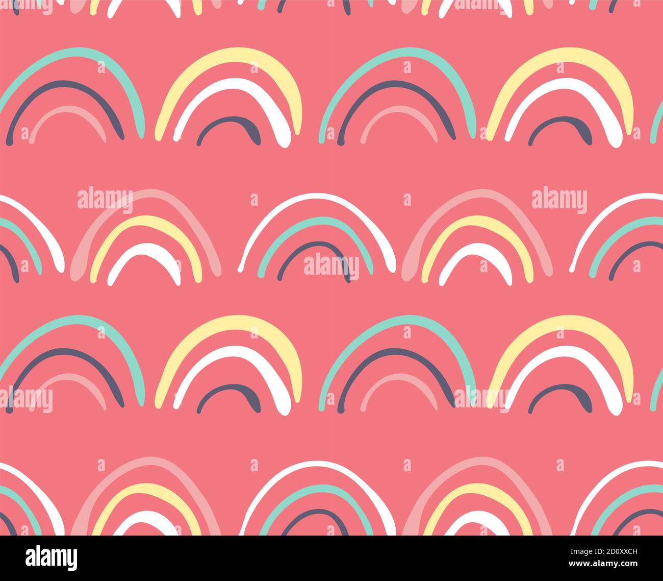 Boucles d'arc-en-ciel Doodle sur fond rose, motifs sans couture Illustration de Vecteur