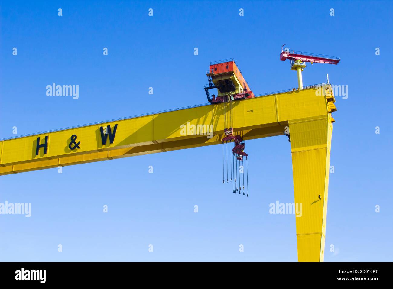 27 septembre 2020 gros plan de la cabine conducteur Et les poutres de pont de Sampson une grue de construction navale massive située Au chantier naval de Harland et Wolff Banque D'Images
