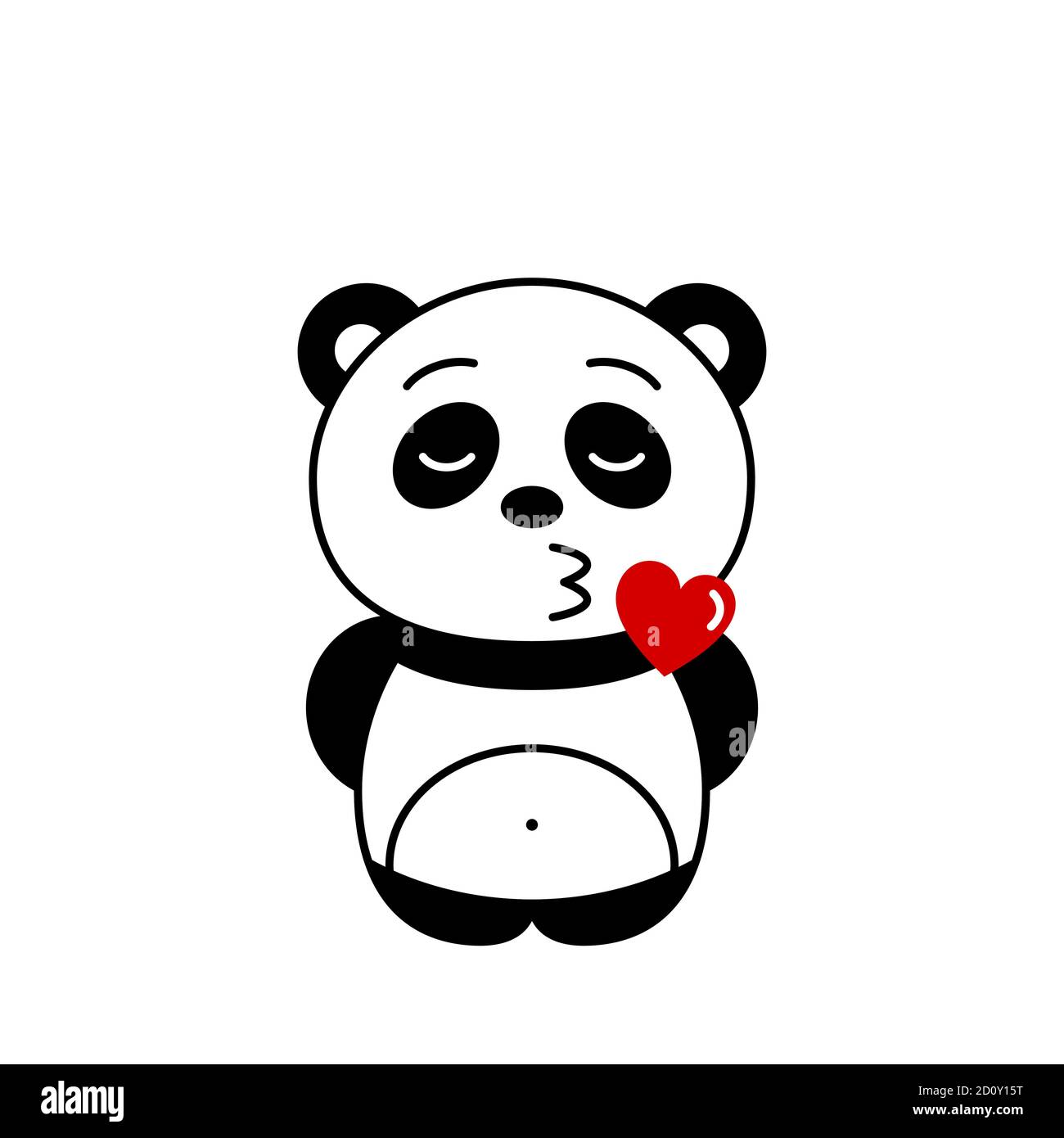 Le panda mignon souffle l'air baiser. Drôle kawaii panda dans l'amour. Panda porter emoji envoi amour. Caractère animal romantique avec coeur et lèvres. Isolé. Vecteur Illustration de Vecteur