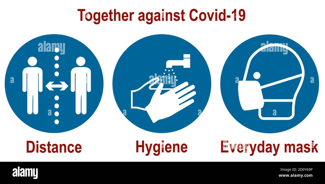 Ensemble contre Covid-19 signes obligatoires pour le coronavirus (distance, hygiène, masque de tous les jours), vecteur Illustration de Vecteur Ensemble contre Covid-19 signes obligatoires pour le coronavirus (distance, hygiène, masque de tous les jours), vecteur Illustration de Vecteur