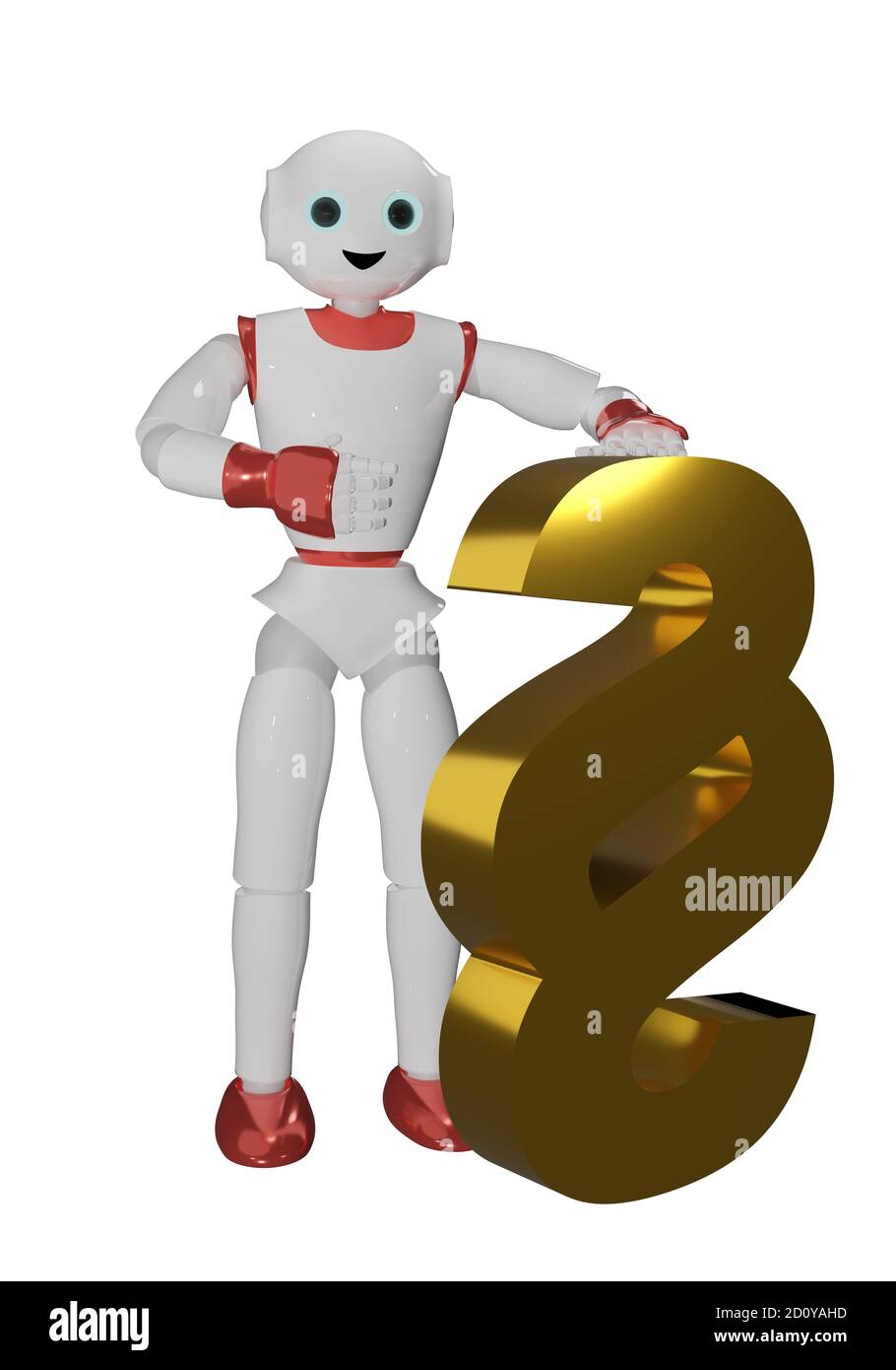robot humanoïde rouge et blanc avec une marque de paragraphe dorée. rendu 3d Banque D'Images