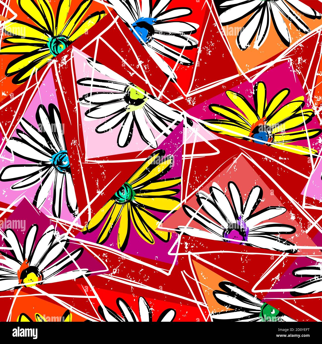 motif floral sans couture sur fond rouge, avec triangles, touches de peinture et éclaboussures Illustration de Vecteur