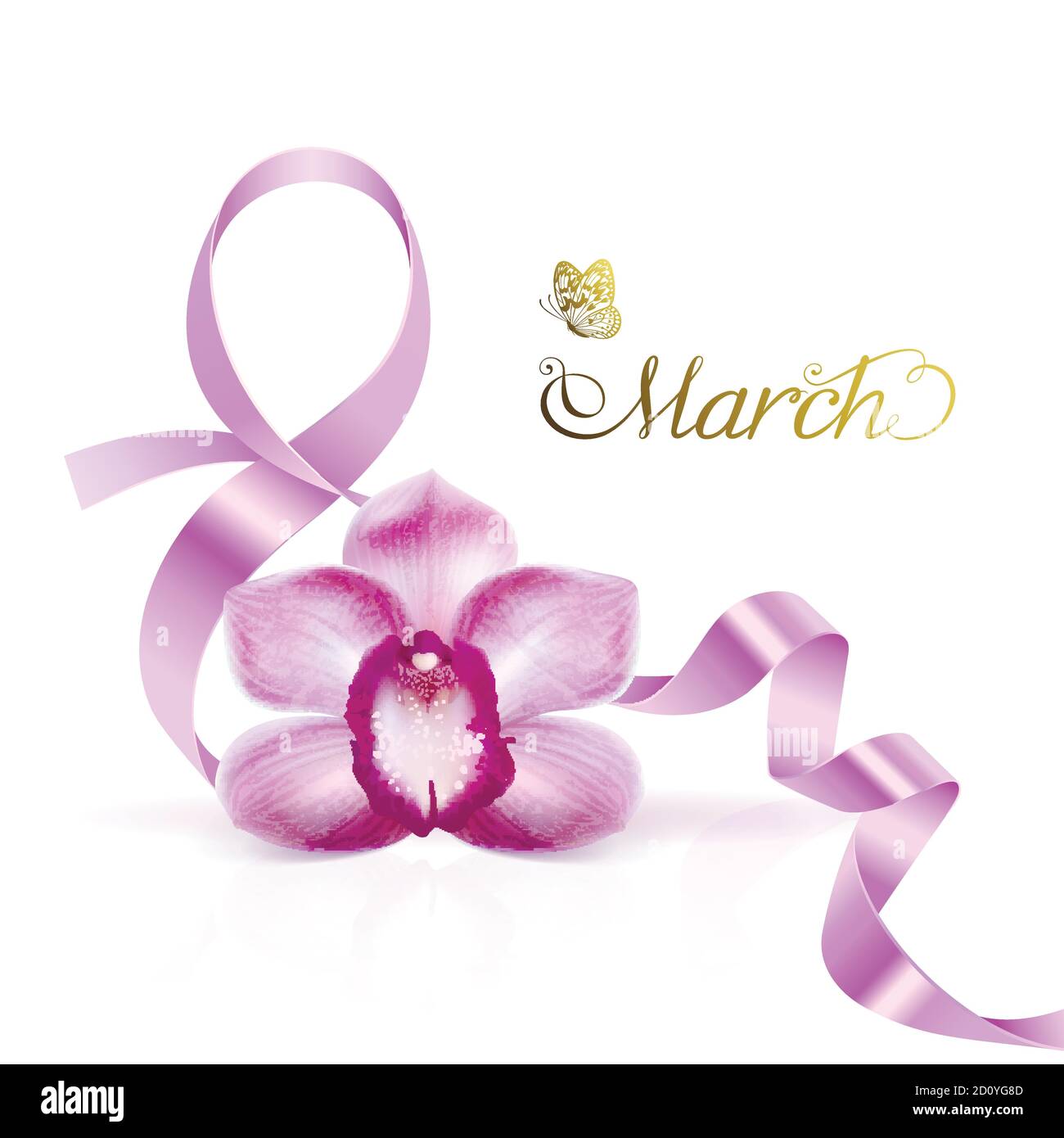 Symbole du 8 mars avec une fleur d'orchidée violette un arrière-plan blanc Illustration de Vecteur