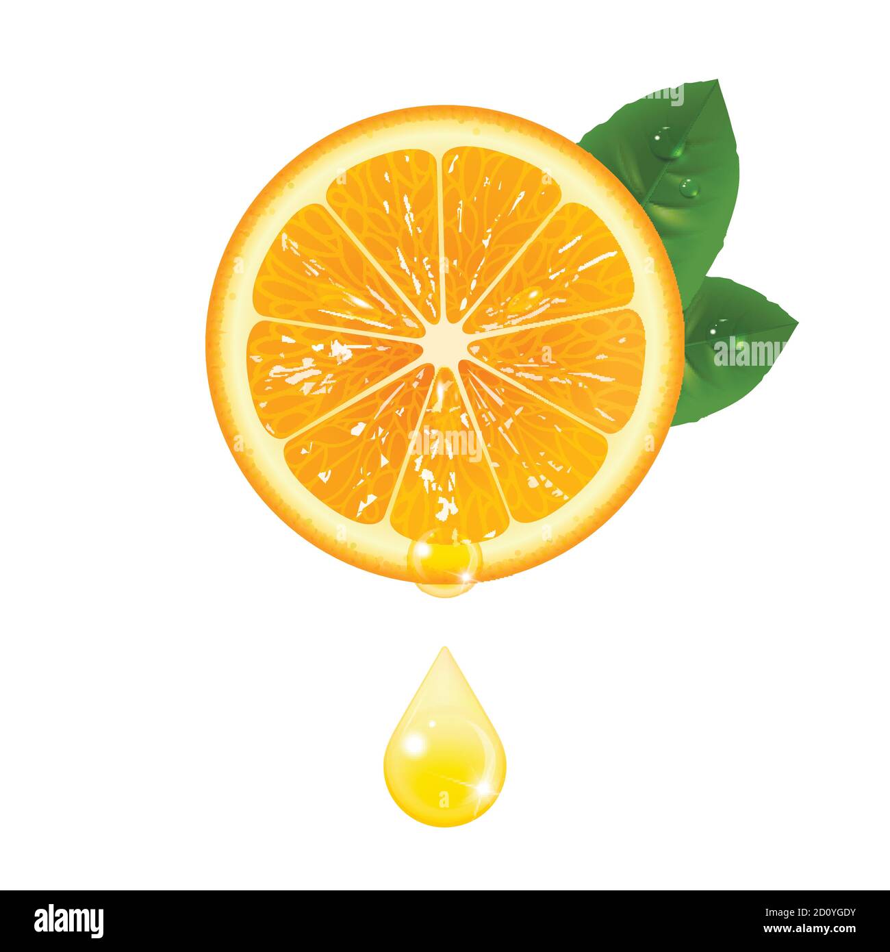 orange juteuse avec une goutte de jus sur un blanc arrière-plan Illustration de Vecteur