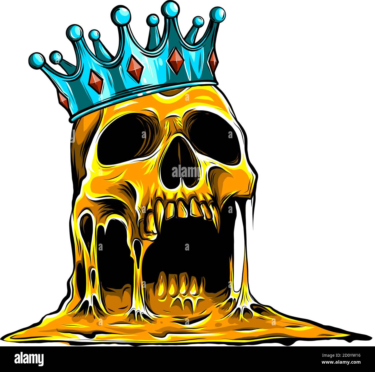 Le crâne de roi couronné symbole de crâne humain effrayant avec couronne d'or royal. Illustration de Vecteur