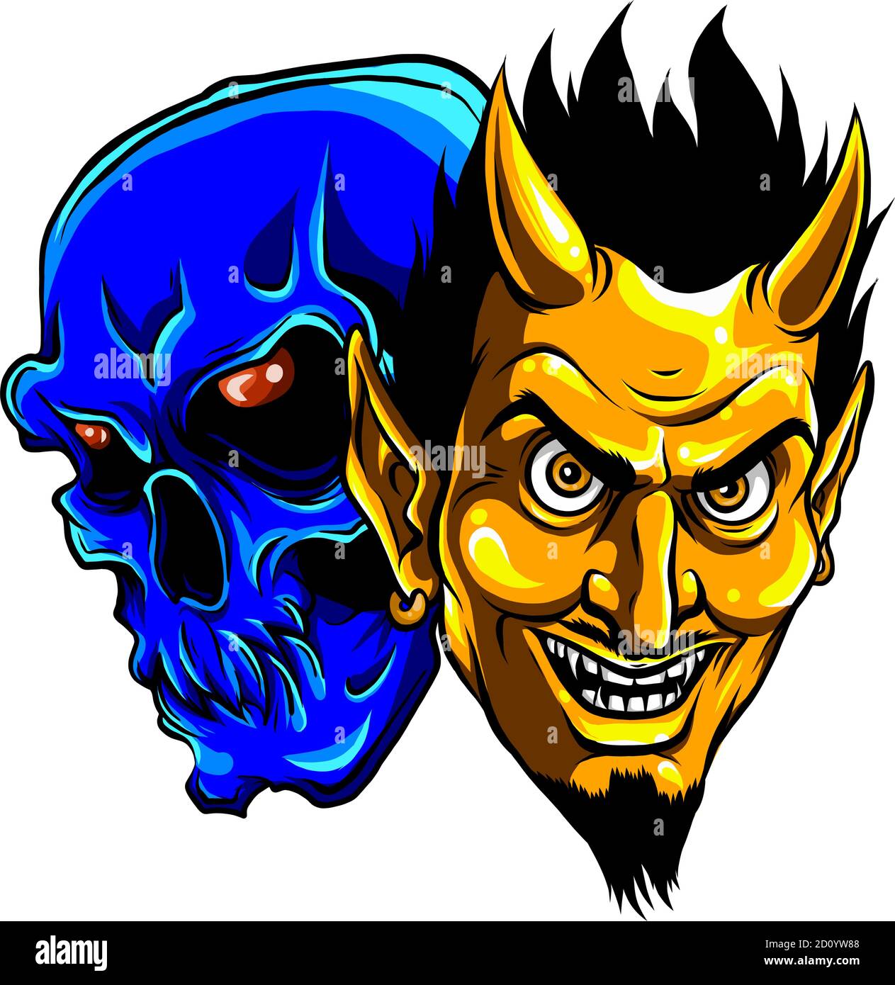 Illustration du démon Devil et du vecteur tête de crâne Illustration de Vecteur
