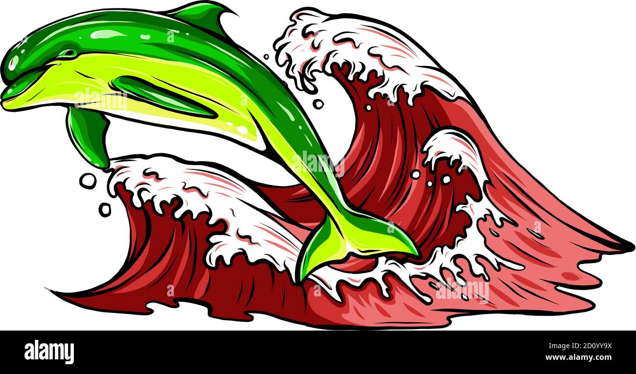 Image vectorielle des dauphins sautant hors de l'eau Illustration de Vecteur