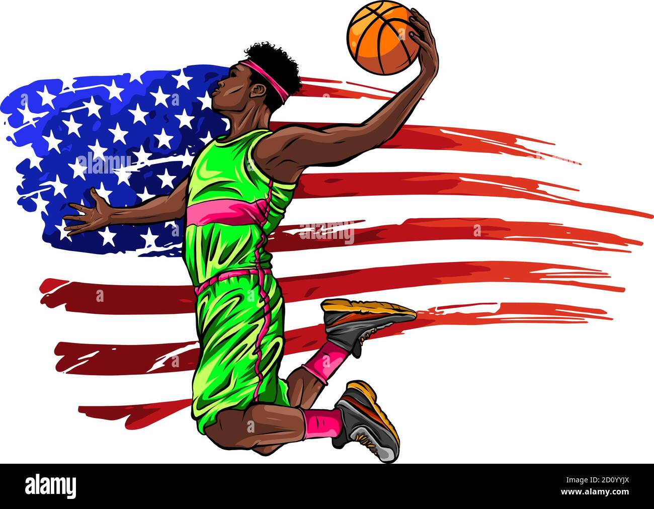 Illustration créative d'un joueur de basket-ball aux couleurs du drapeau américain arrière-plan Illustration de Vecteur