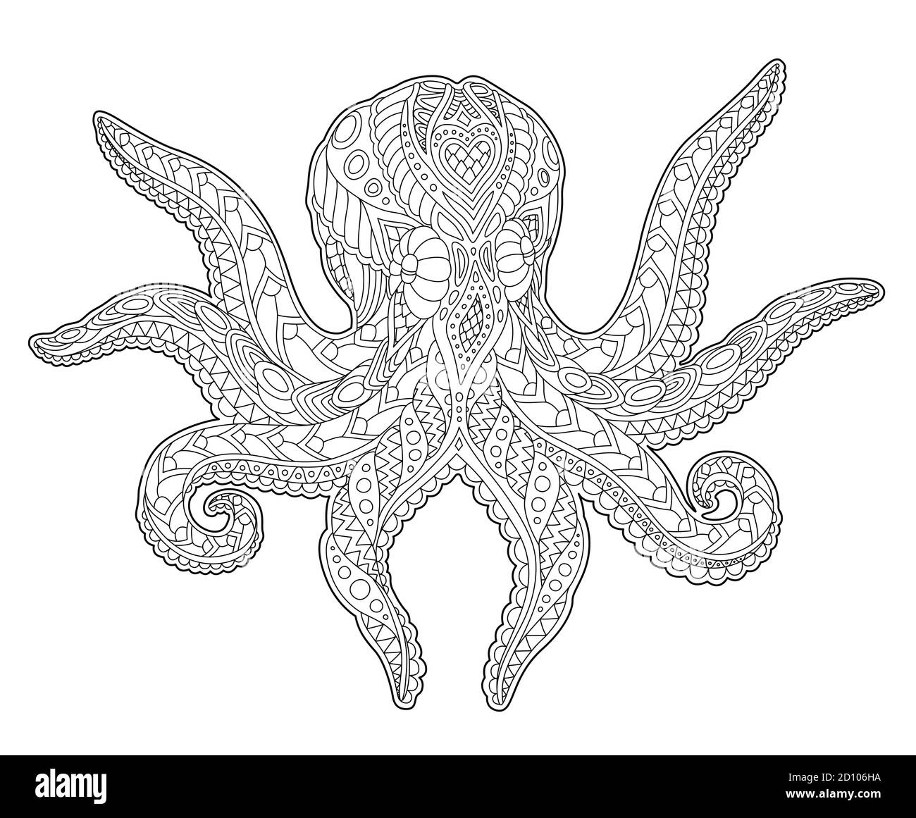 Belle Page De Livre De Coloriage Pour Adultes Avec Poulpe Sur Fond Blanc Image Vectorielle Stock Alamy