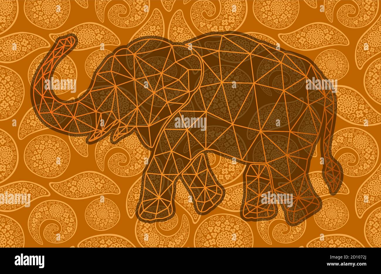 Magnifique fond doré avec silhouette basse linéaire d'éléphant indien Illustration de Vecteur