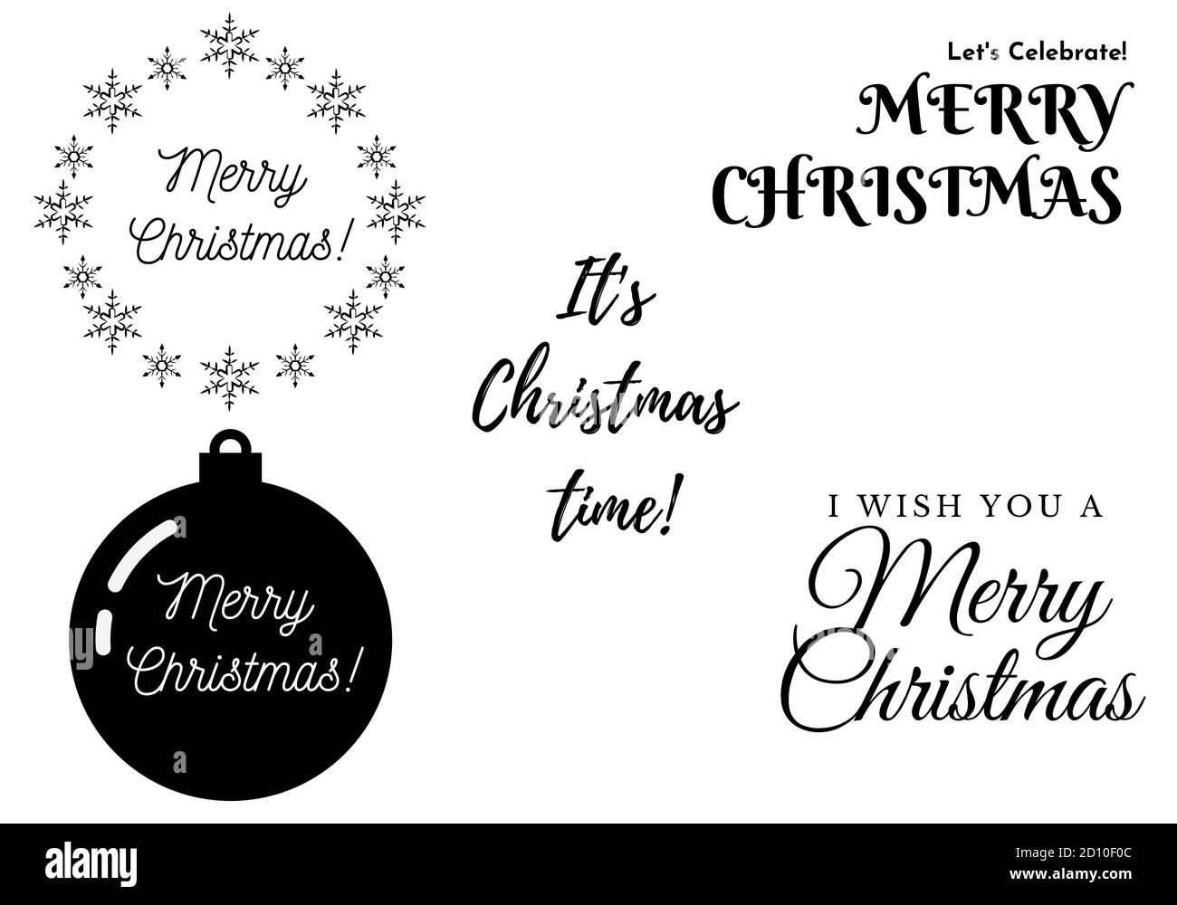 Collection de typographies « Joyeux Noël » en noir et blanc Banque D'Images