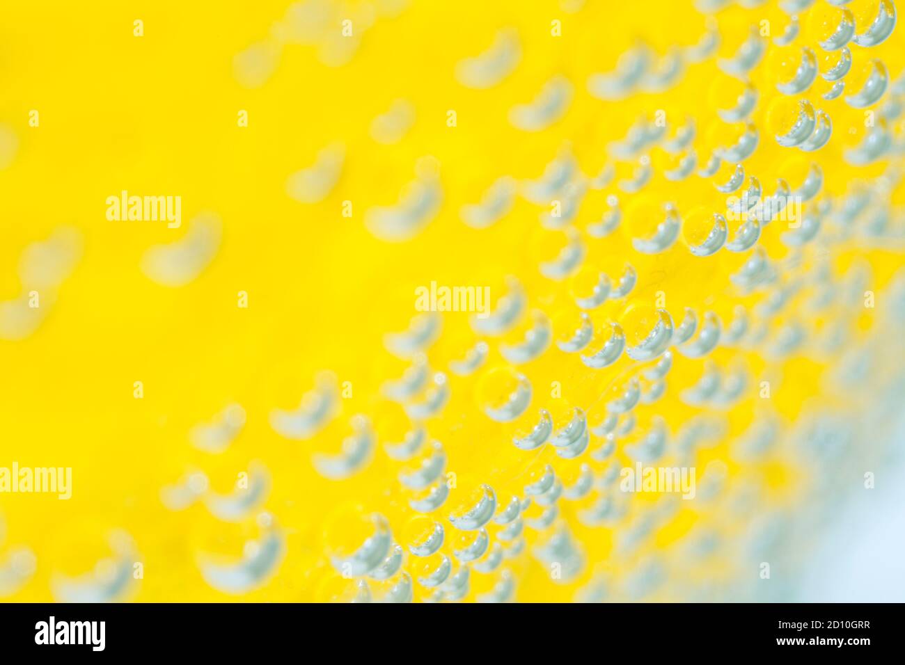 Un gros plan de la pelure d'un citron, dans l'eau et la collecte de bulles d'air, créant un motif abstrait. Banque D'Images