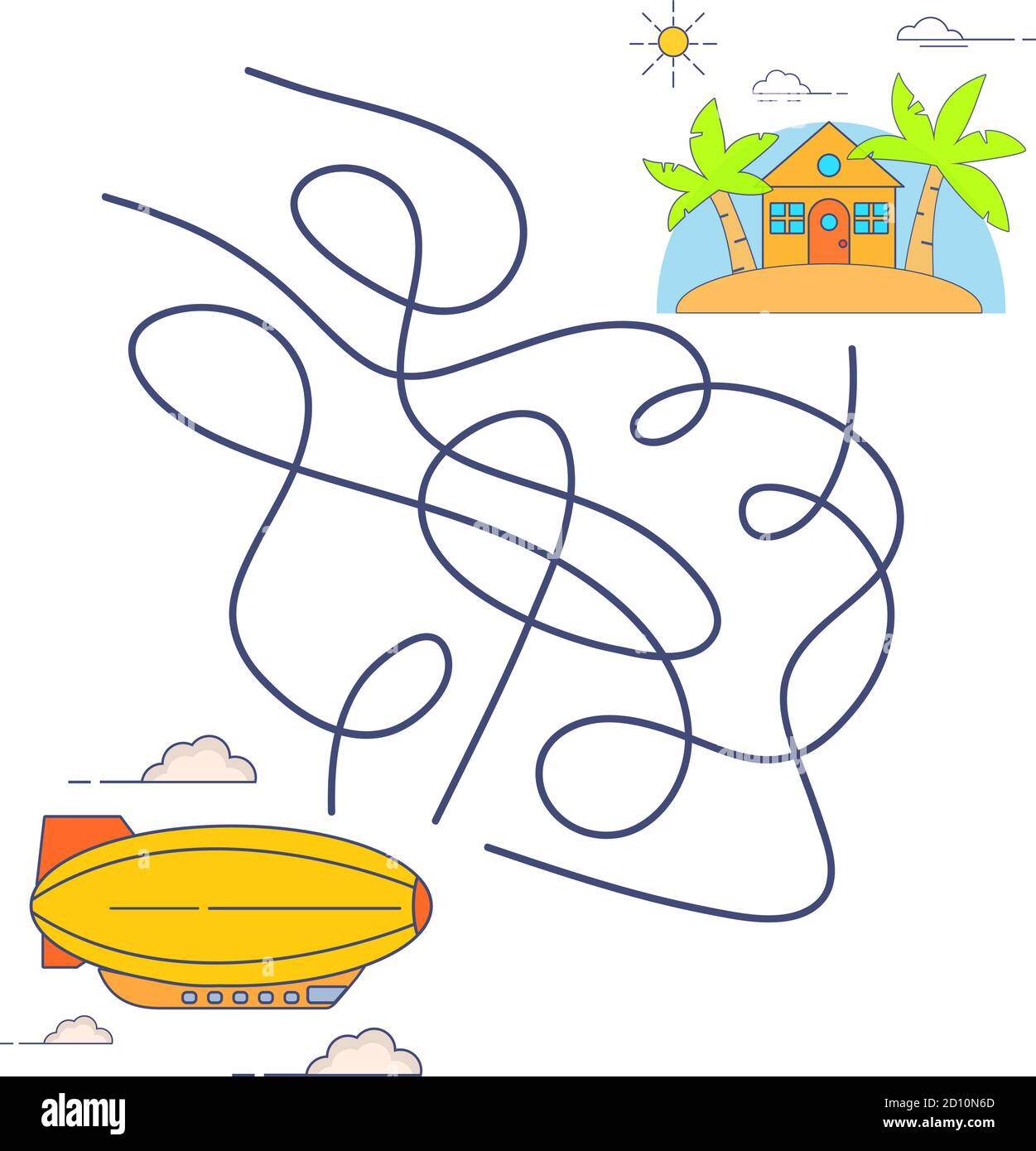 Jeu de labyrinthe, jeu d'éducation pour enfants Airship.Flat illustration vecteur. Illustration de Vecteur