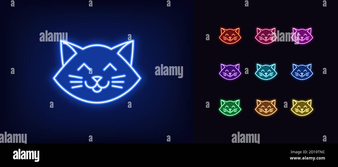Tete De Chat Au Neon Icone Lumineuse Le Visage De Chaton Neons Avec Des Whiskers Joli Tete De Chat Au Neon Icone Lumineuse Le Visage De Chaton Neons Avec Des Whiskers Joli