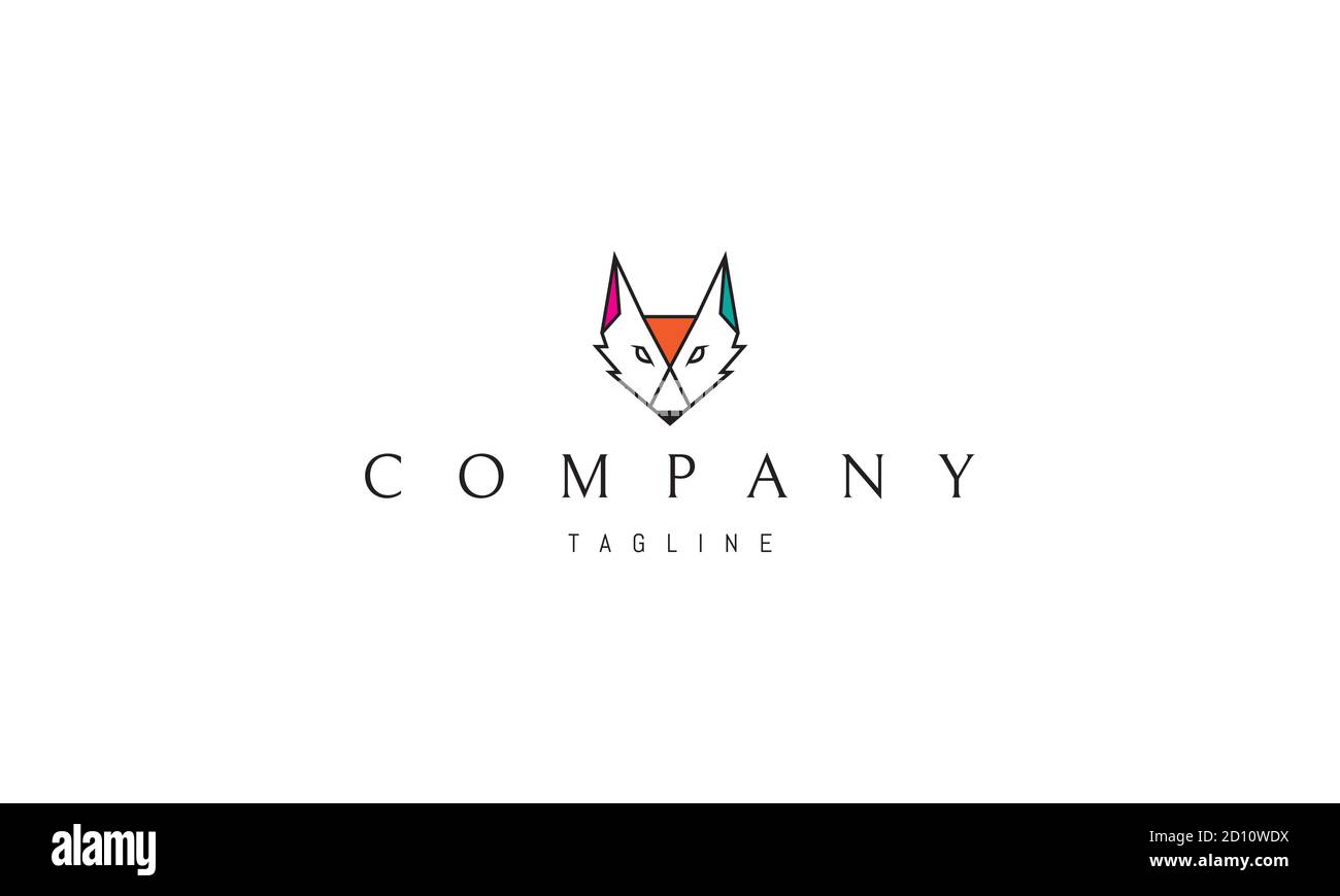 Logo vectoriel en couleur sur lequel est affichée une image abstraite d'un visage de renard dans un style linéaire. Illustration de Vecteur